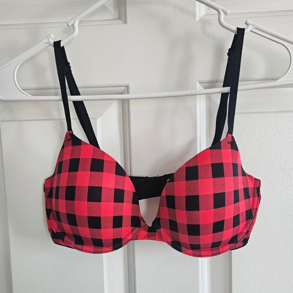 PINK Victorias Secret Plaid Red and Black Bra